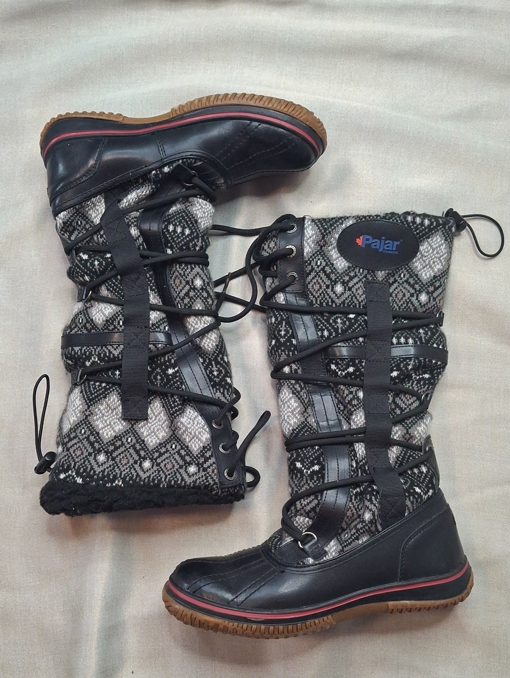 Pajar Black and Gray Patterned Lace-Up Winter Boots